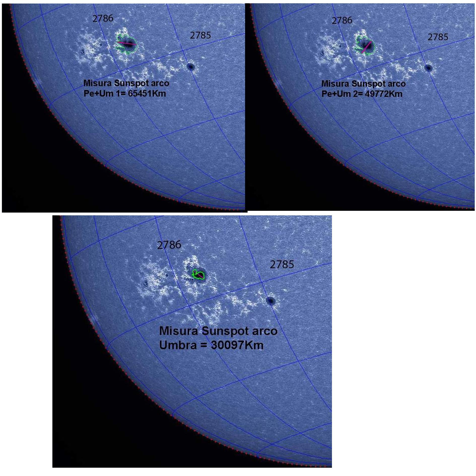 Lunghezze di umbra e penumbra sunspot 2786